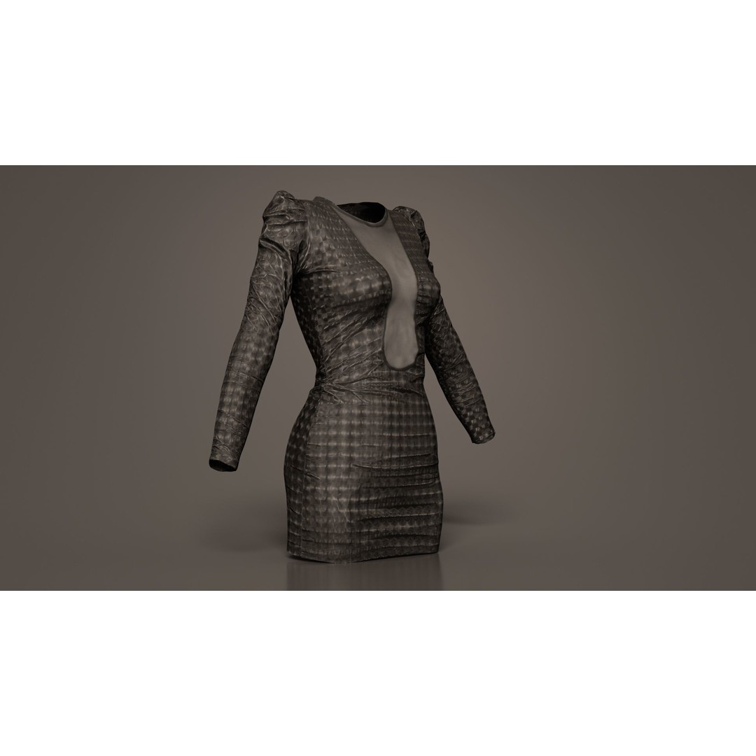 Holographic Dot Dress 3D Model – Low Poly Female Apparel, FBX, OBJ - View 3