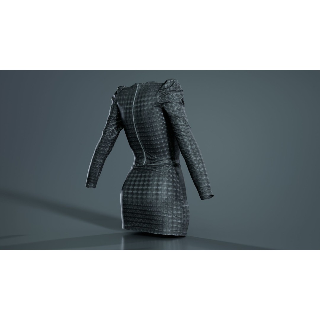 Holographic Dot Dress 3D Model – Low Poly Female Apparel, FBX, OBJ - View 7