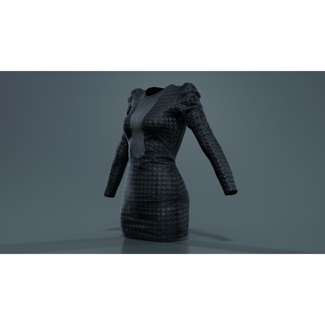 Holographic Dot Dress 3D Model – Low Poly Female Apparel, FBX, OBJ - View 9