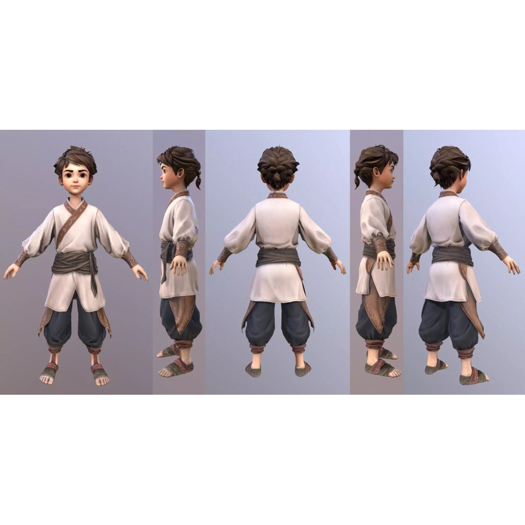 Stylized Boy 3D Model – Low Poly Character Asset, FBX - View 2