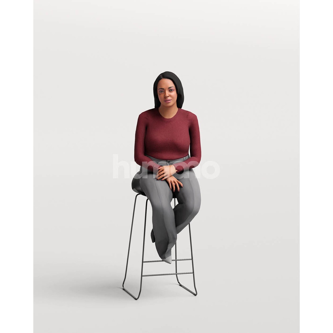 Humano Woman 3D Model – Realistic Sitting Character, PBR Textures