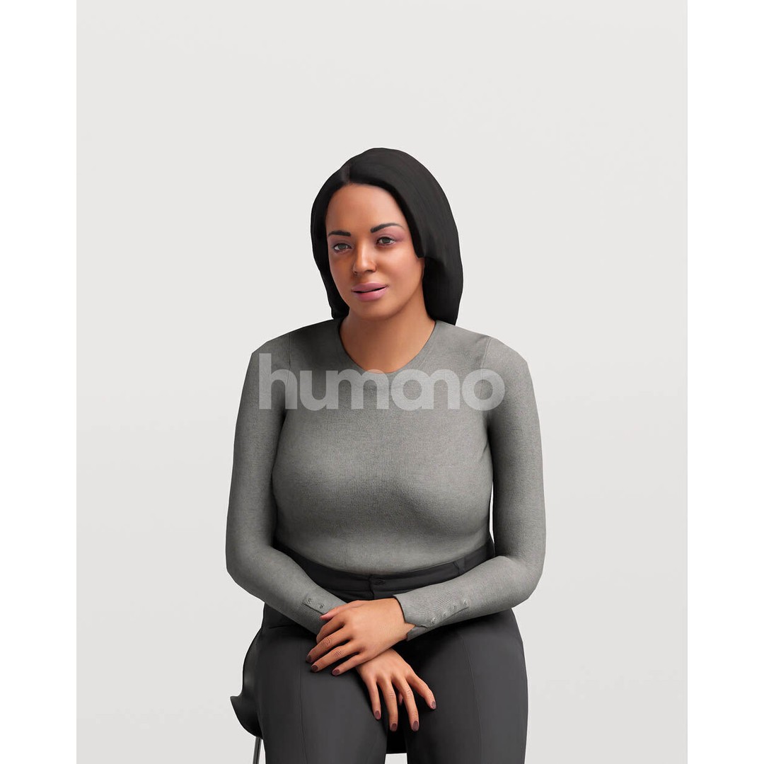 Humano Woman 3D Model – Realistic Sitting Character, PBR Textures - View 10