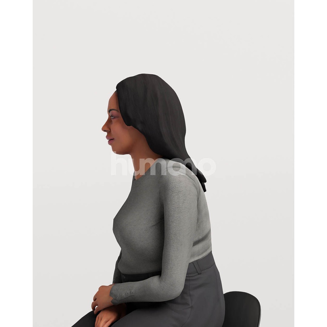 Humano Woman 3D Model – Realistic Sitting Character, PBR Textures - View 11