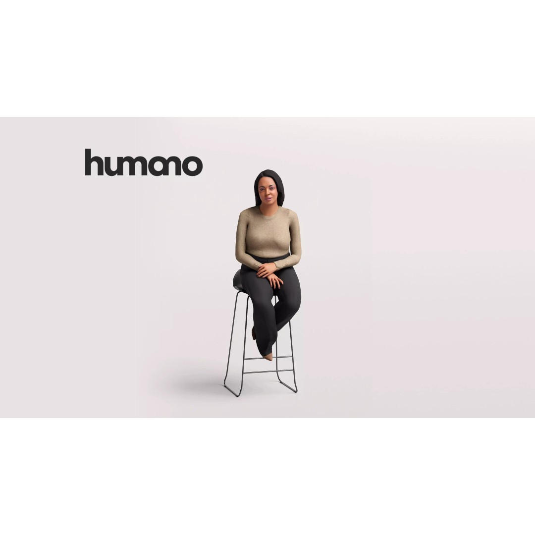 Humano Woman 3D Model – Realistic Sitting Character, PBR Textures - View 2