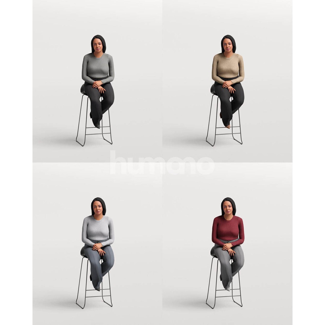 Humano Woman 3D Model – Realistic Sitting Character, PBR Textures - View 3