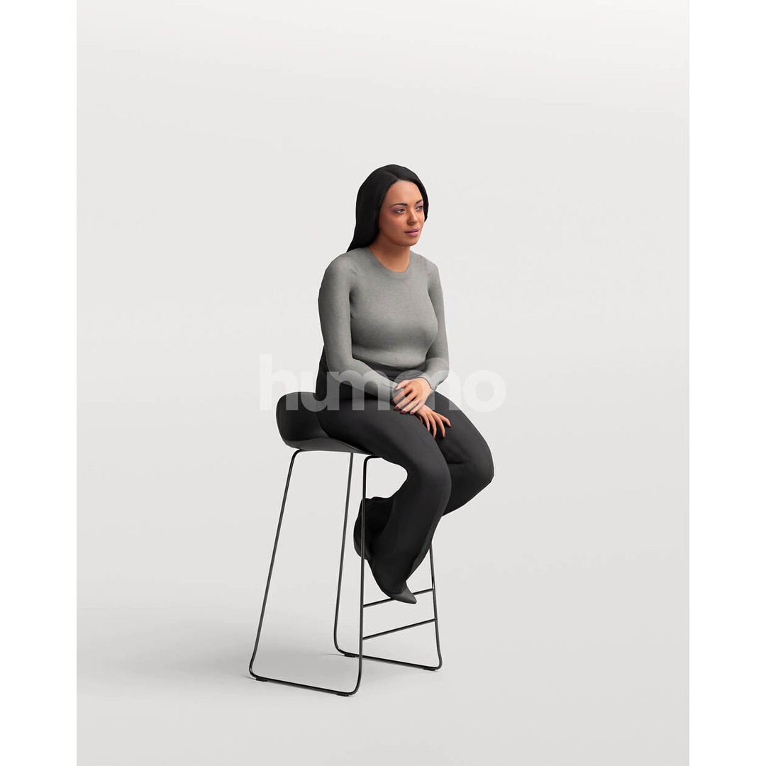 Humano Woman 3D Model – Realistic Sitting Character, PBR Textures - View 6