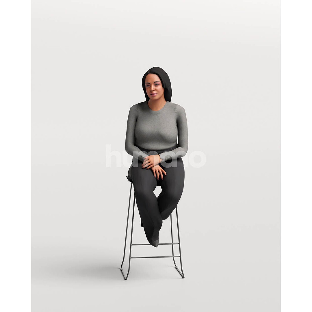 Humano Woman 3D Model – Realistic Sitting Character, PBR Textures - View 7