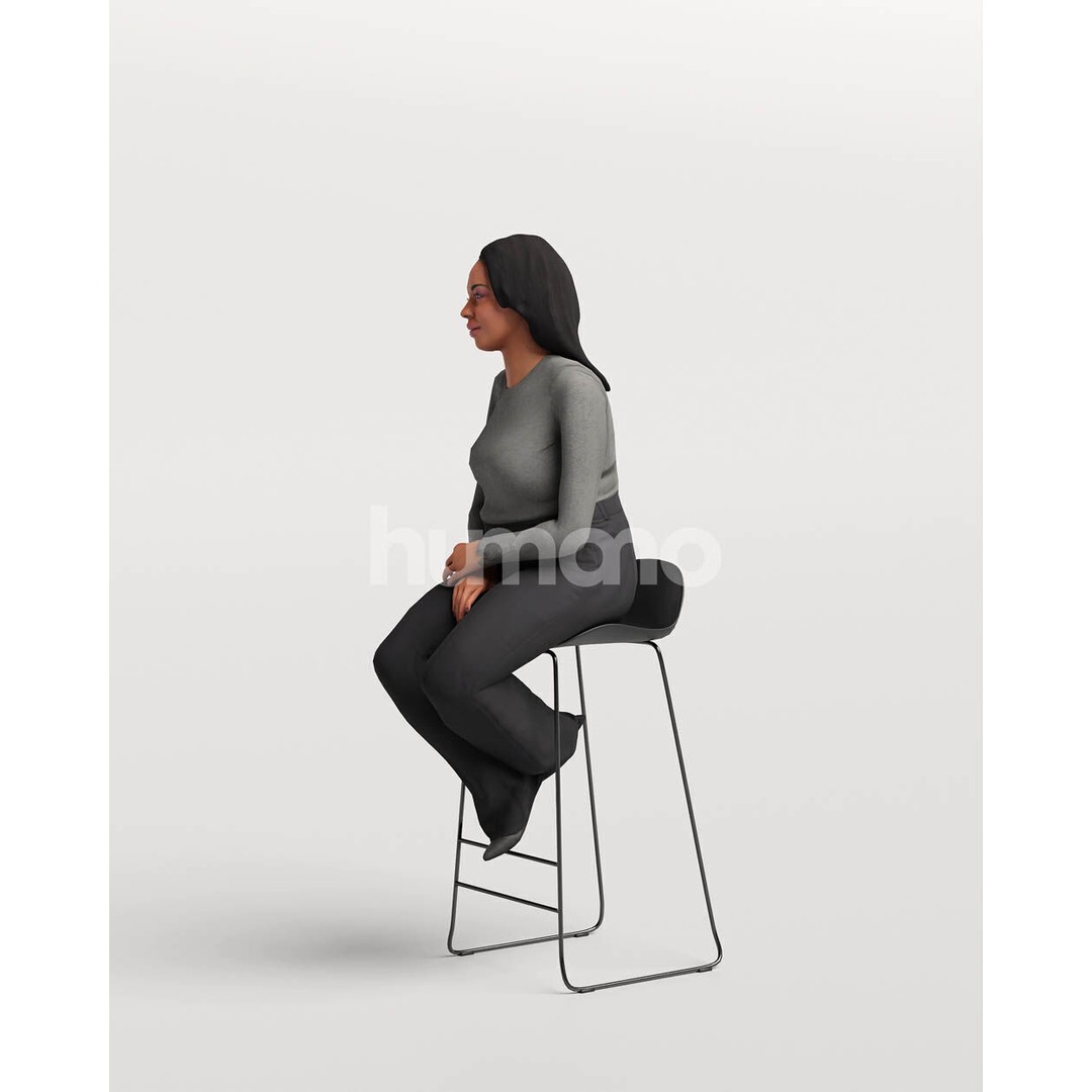 Humano Woman 3D Model – Realistic Sitting Character, PBR Textures - View 9