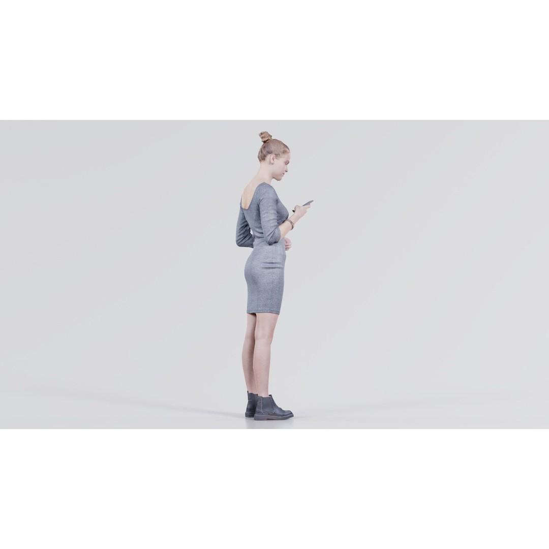Woman in Grey Dress 3D Model – Low Poly Character for Animation - View 10