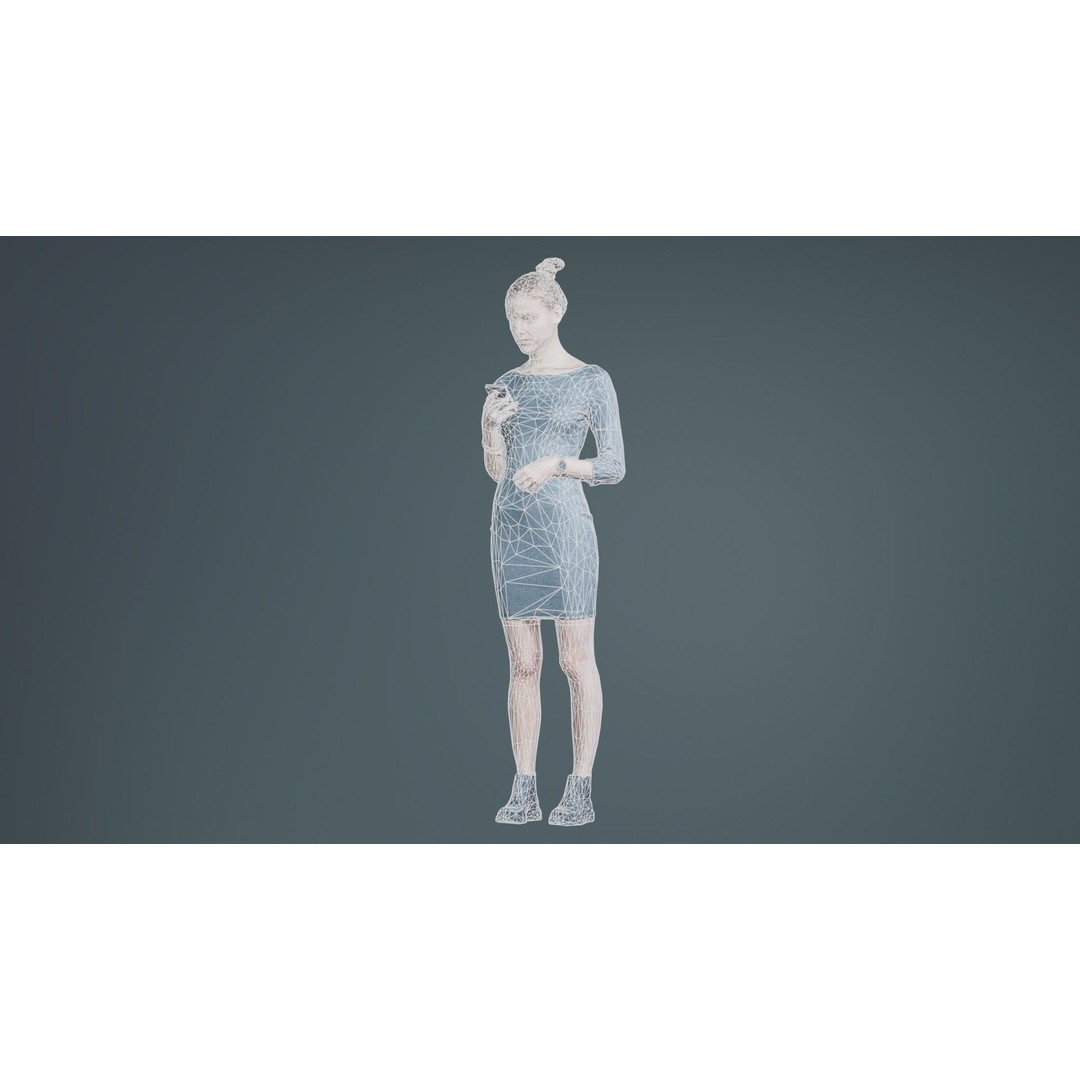 Woman in Grey Dress 3D Model – Low Poly Character for Animation - View 11