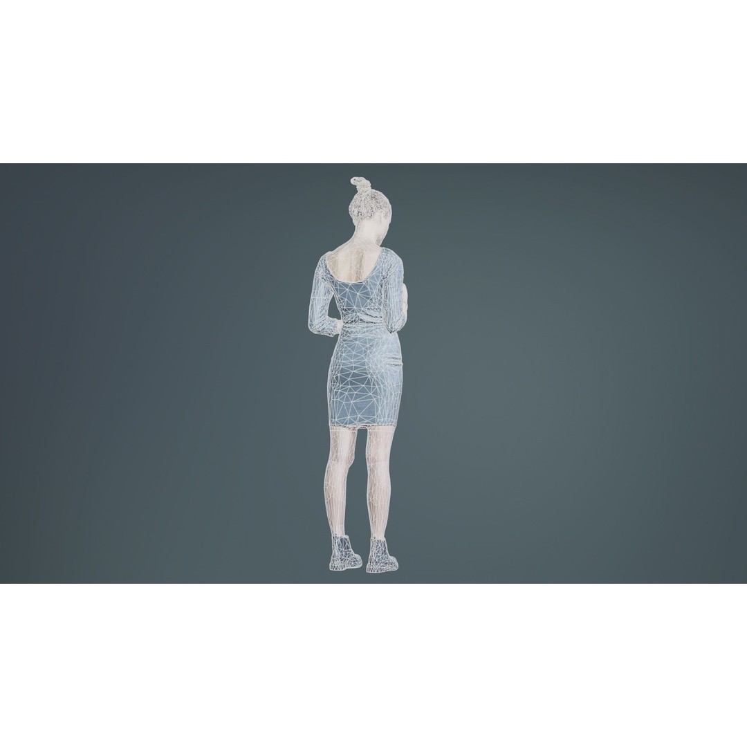 Woman in Grey Dress 3D Model – Low Poly Character for Animation - View 12