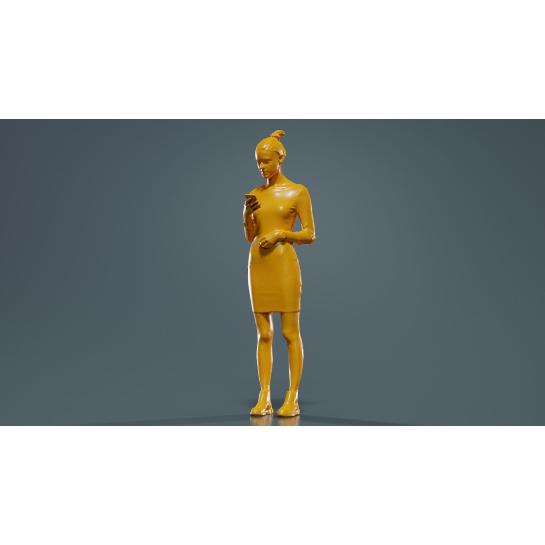 Woman in Grey Dress 3D Model – Low Poly Character for Animation - View 14