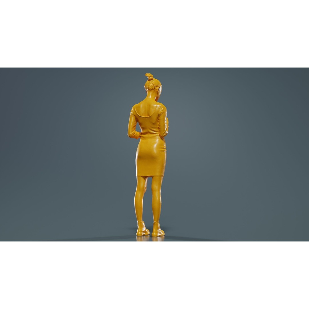 Woman in Grey Dress 3D Model – Low Poly Character for Animation - View 15