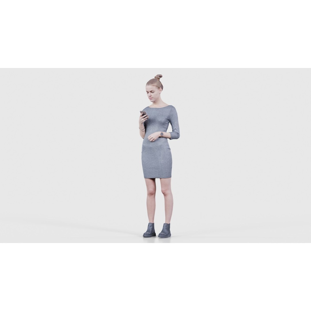 Woman in Grey Dress 3D Model – Low Poly Character for Animation - View 17