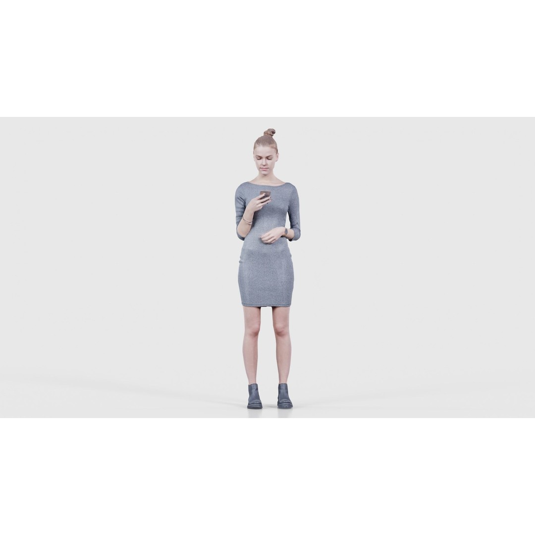 Woman in Grey Dress 3D Model – Low Poly Character for Animation - View 18