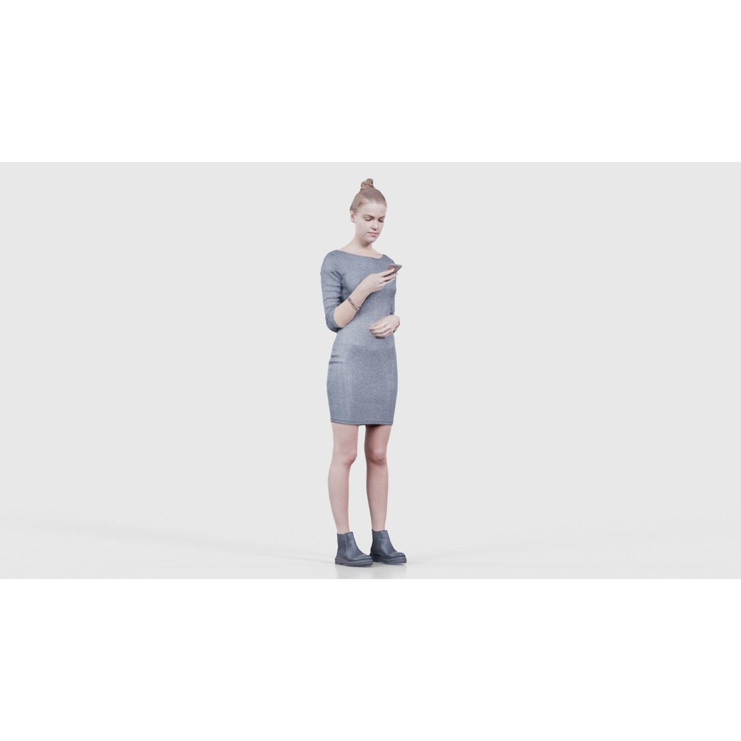 Woman in Grey Dress 3D Model – Low Poly Character for Animation - View 19