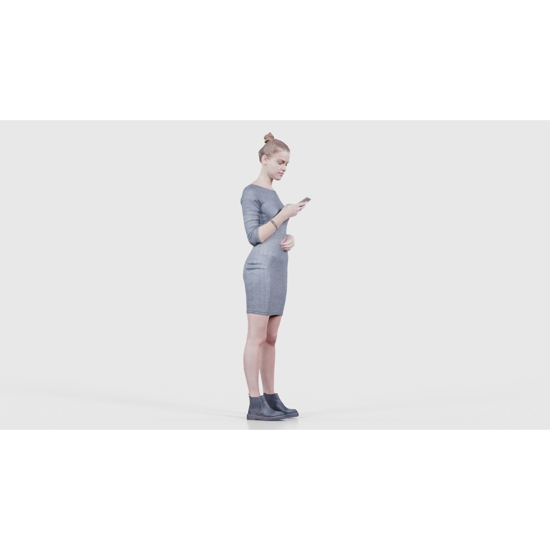 Woman in Grey Dress 3D Model – Low Poly Character for Animation - View 20