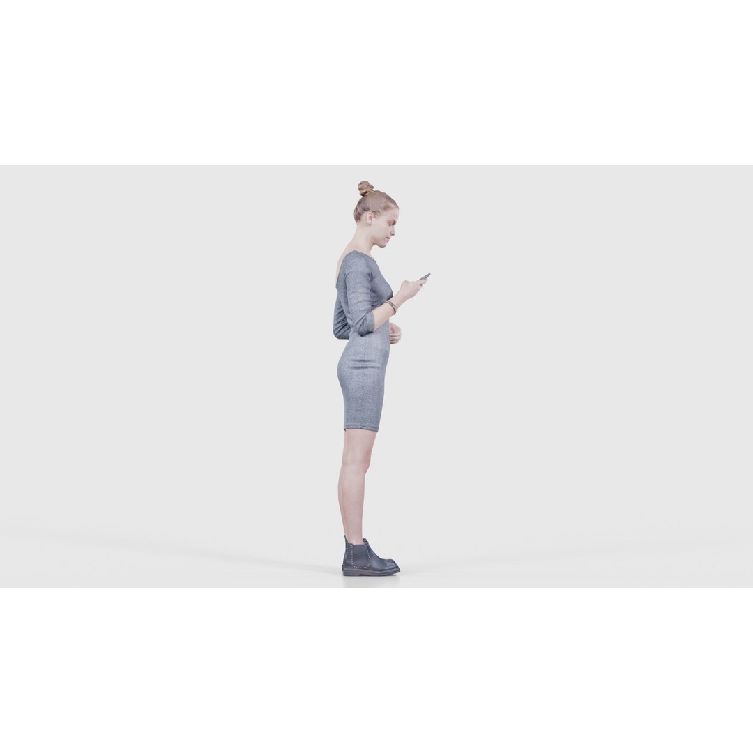 Woman in Grey Dress 3D Model – Low Poly Character for Animation - View 21
