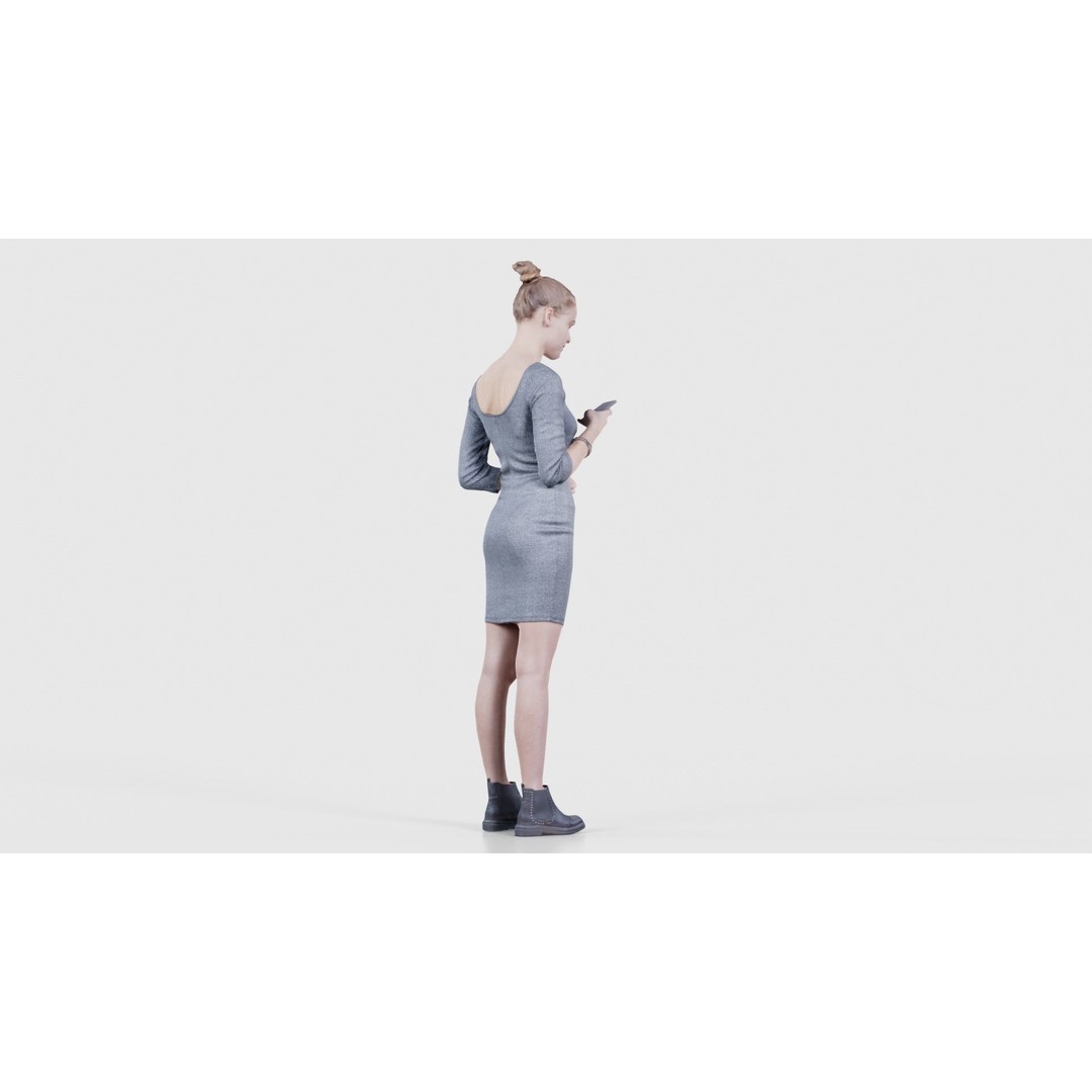 Woman in Grey Dress 3D Model – Low Poly Character for Animation - View 22
