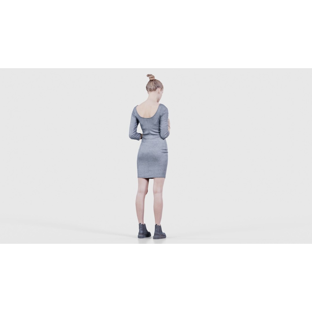 Woman in Grey Dress 3D Model – Low Poly Character for Animation - View 23