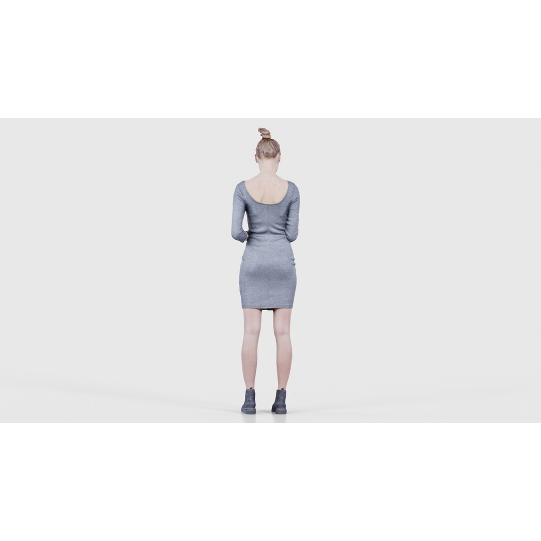 Woman in Grey Dress 3D Model – Low Poly Character for Animation - View 24