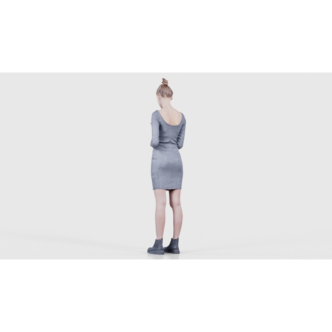 Woman in Grey Dress 3D Model – Low Poly Character for Animation - View 25