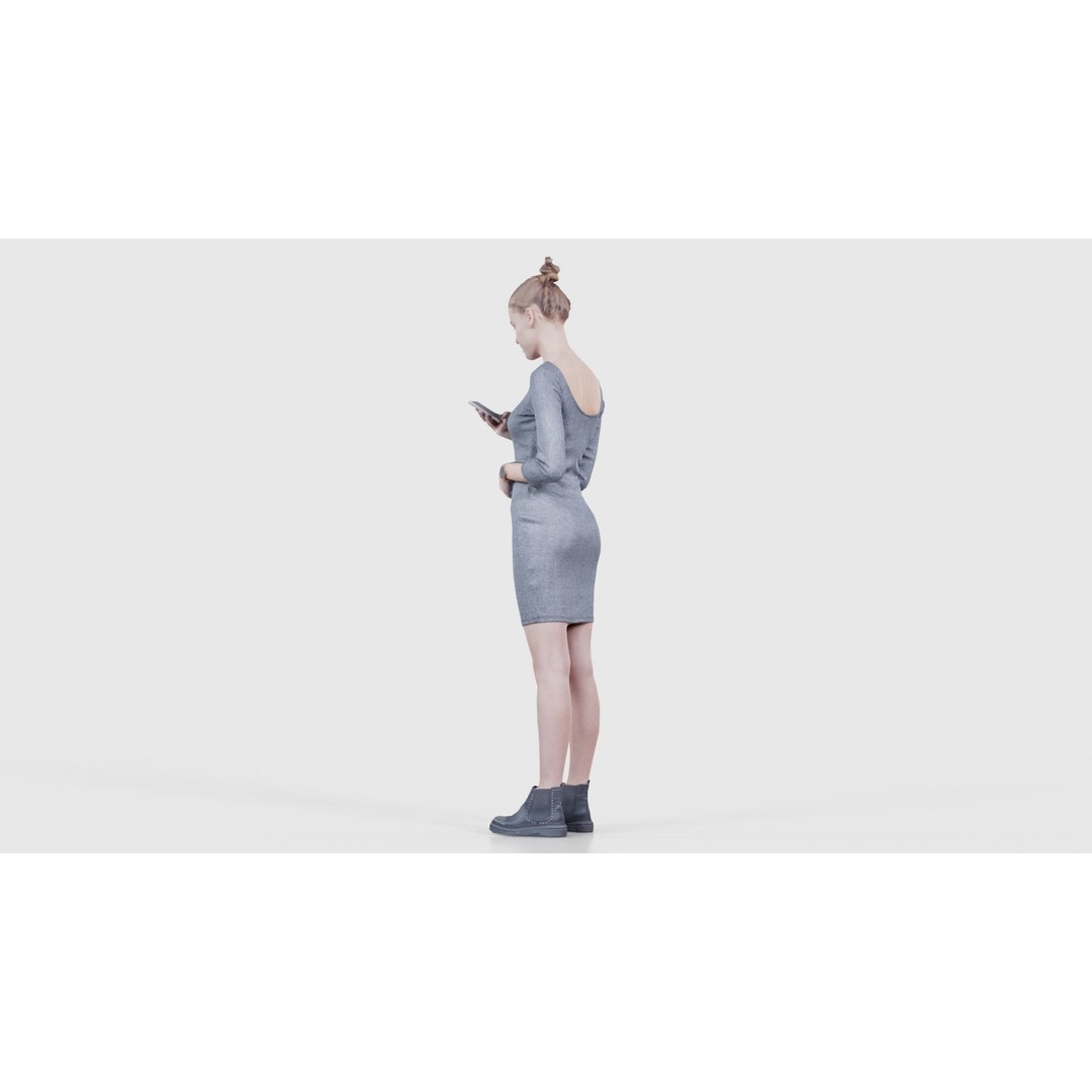 Woman in Grey Dress 3D Model – Low Poly Character for Animation - View 26