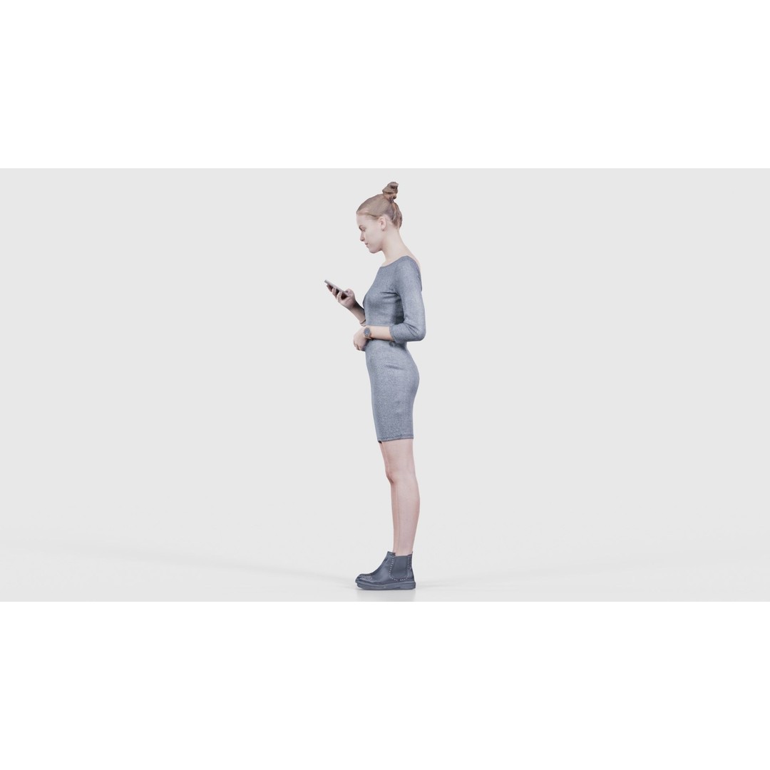 Woman in Grey Dress 3D Model – Low Poly Character for Animation - View 27
