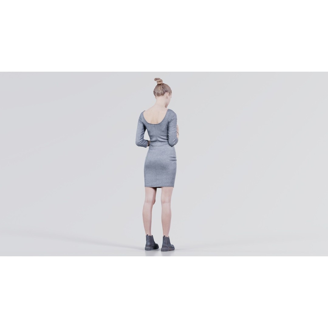 Woman in Grey Dress 3D Model – Low Poly Character for Animation - View 3