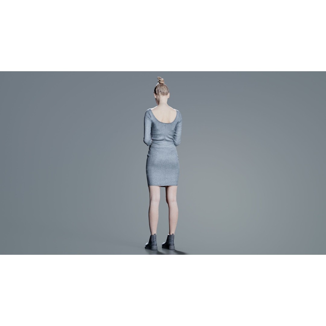 Woman in Grey Dress 3D Model – Low Poly Character for Animation - View 6