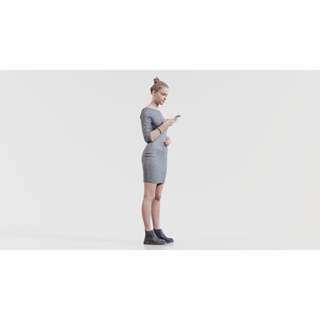 Woman in Grey Dress 3D Model – Low Poly Character for Animation - View 8