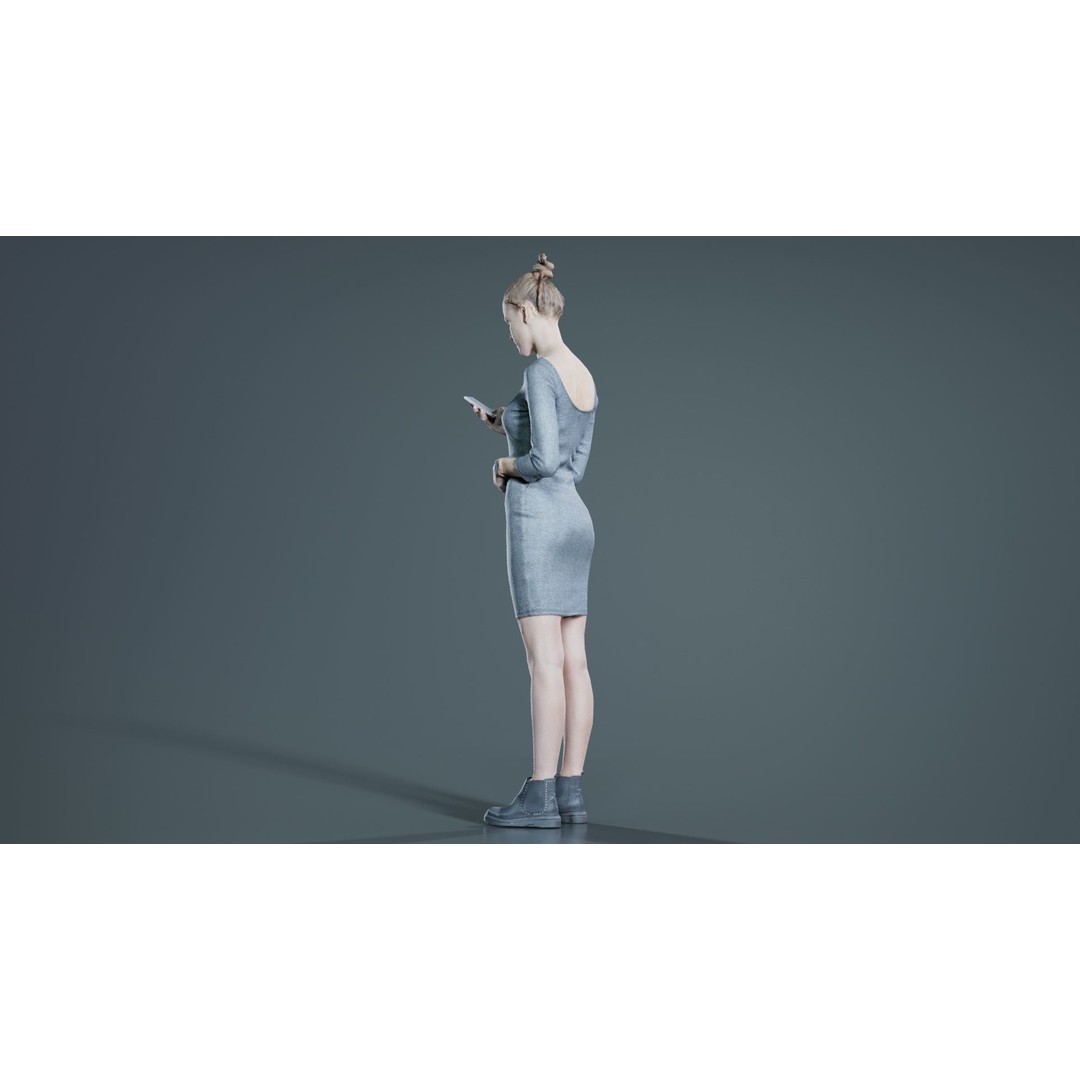Woman in Grey Dress 3D Model – Low Poly Character for Animation - View 9