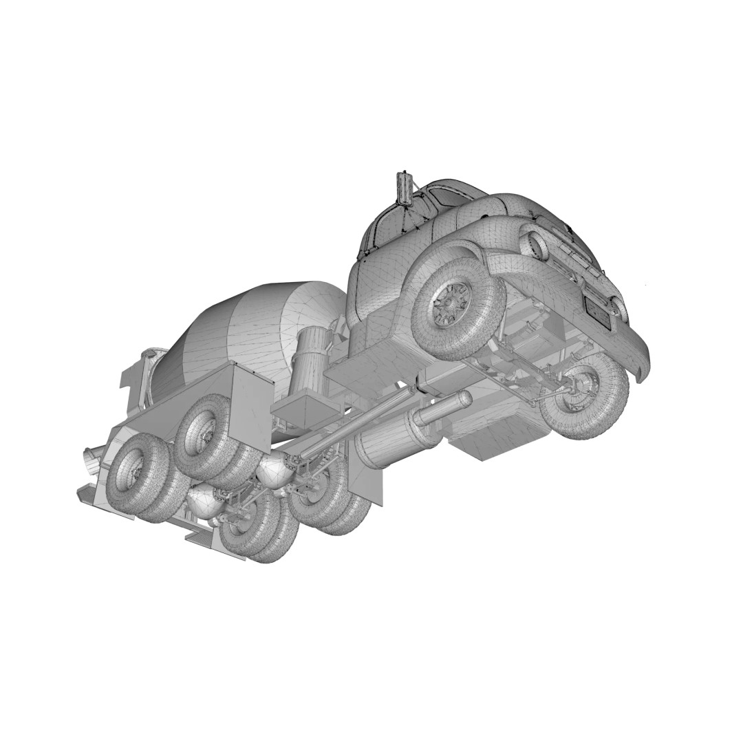 Vintage COE Tandem Axle Cement Mixer Truck 3D Model – Game Ready Asset, FBX, OBJ