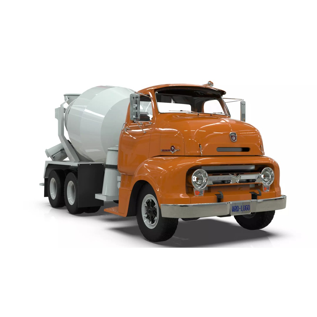 Vintage COE Tandem Axle Cement Mixer Truck 3D Model – Game Ready Asset, FBX, OBJ - View 10