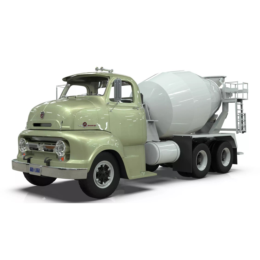 Vintage COE Tandem Axle Cement Mixer Truck 3D Model – Game Ready Asset, FBX, OBJ - View 12
