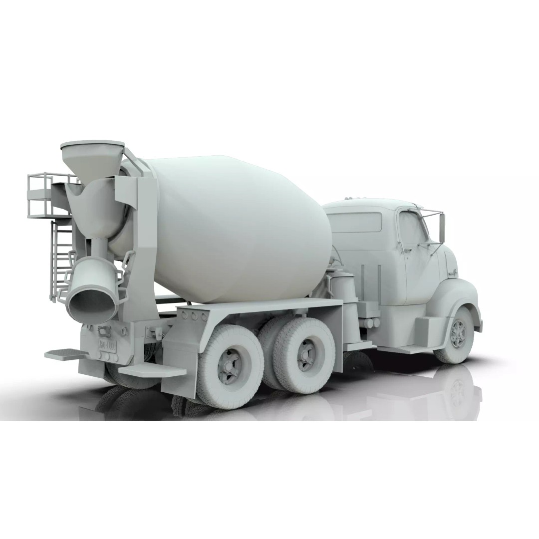 Vintage COE Tandem Axle Cement Mixer Truck 3D Model – Game Ready Asset, FBX, OBJ - View 15