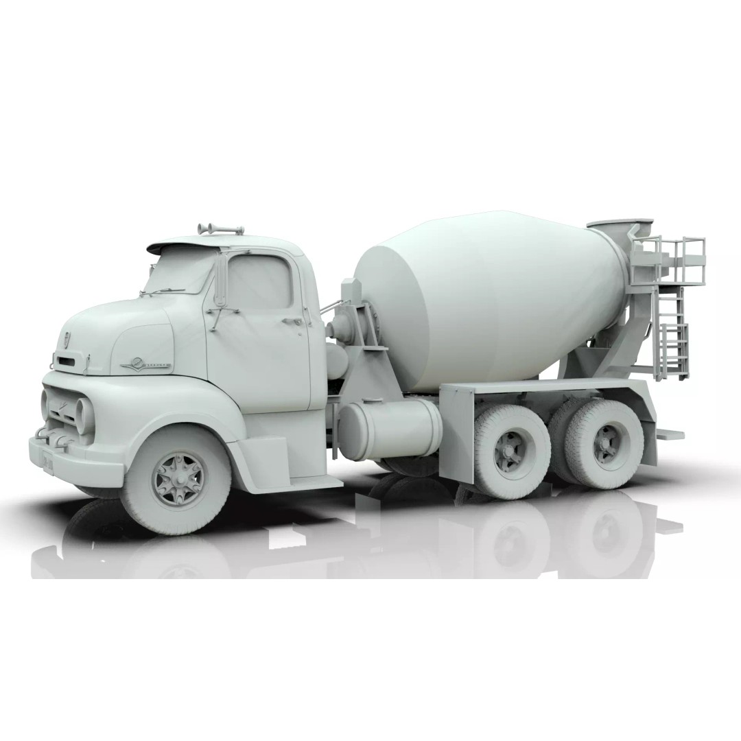 Vintage COE Tandem Axle Cement Mixer Truck 3D Model – Game Ready Asset, FBX, OBJ - View 17