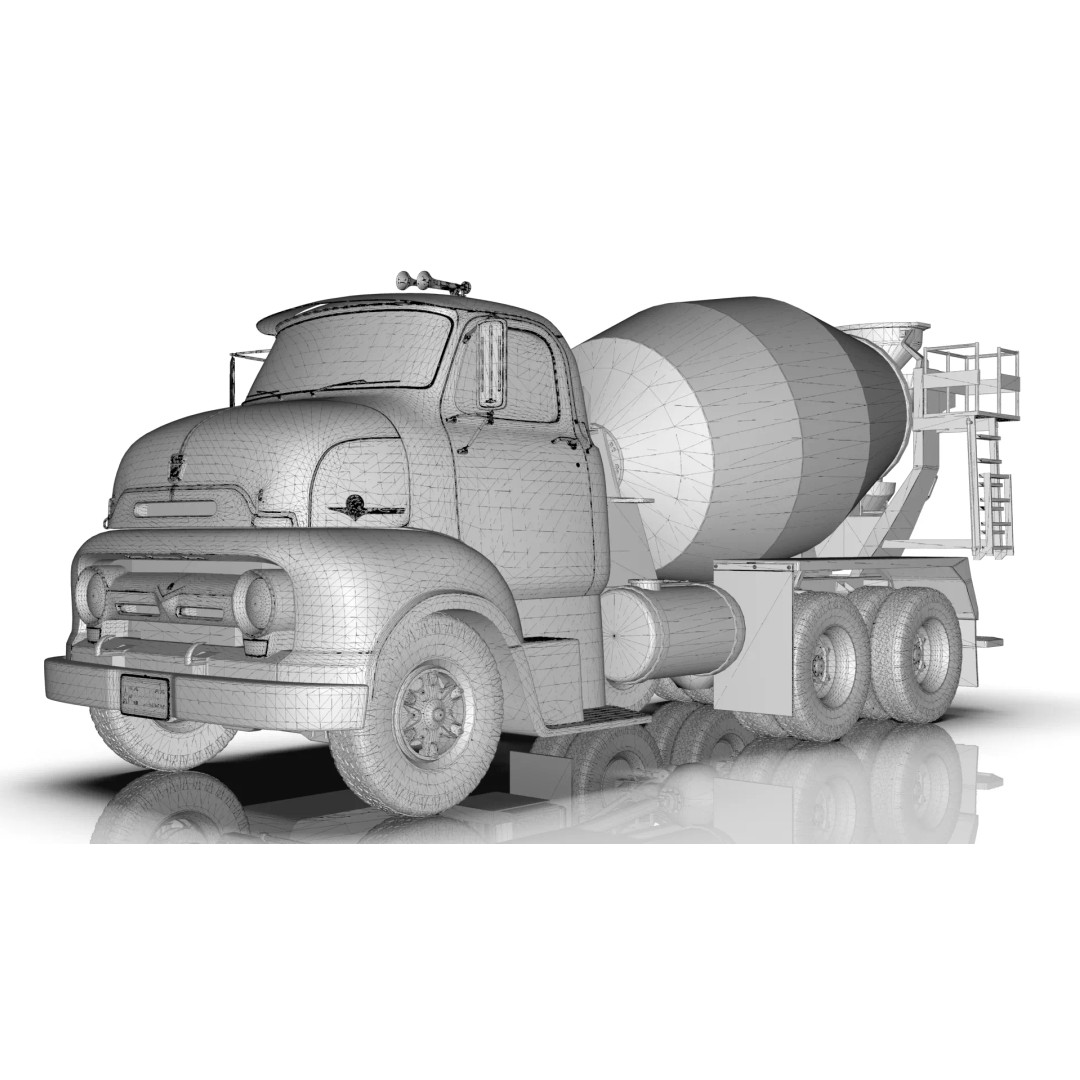 Vintage COE Tandem Axle Cement Mixer Truck 3D Model – Game Ready Asset, FBX, OBJ - View 18