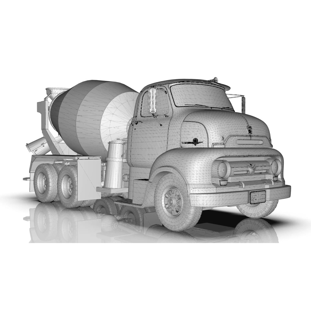Vintage COE Tandem Axle Cement Mixer Truck 3D Model – Game Ready Asset, FBX, OBJ - View 19