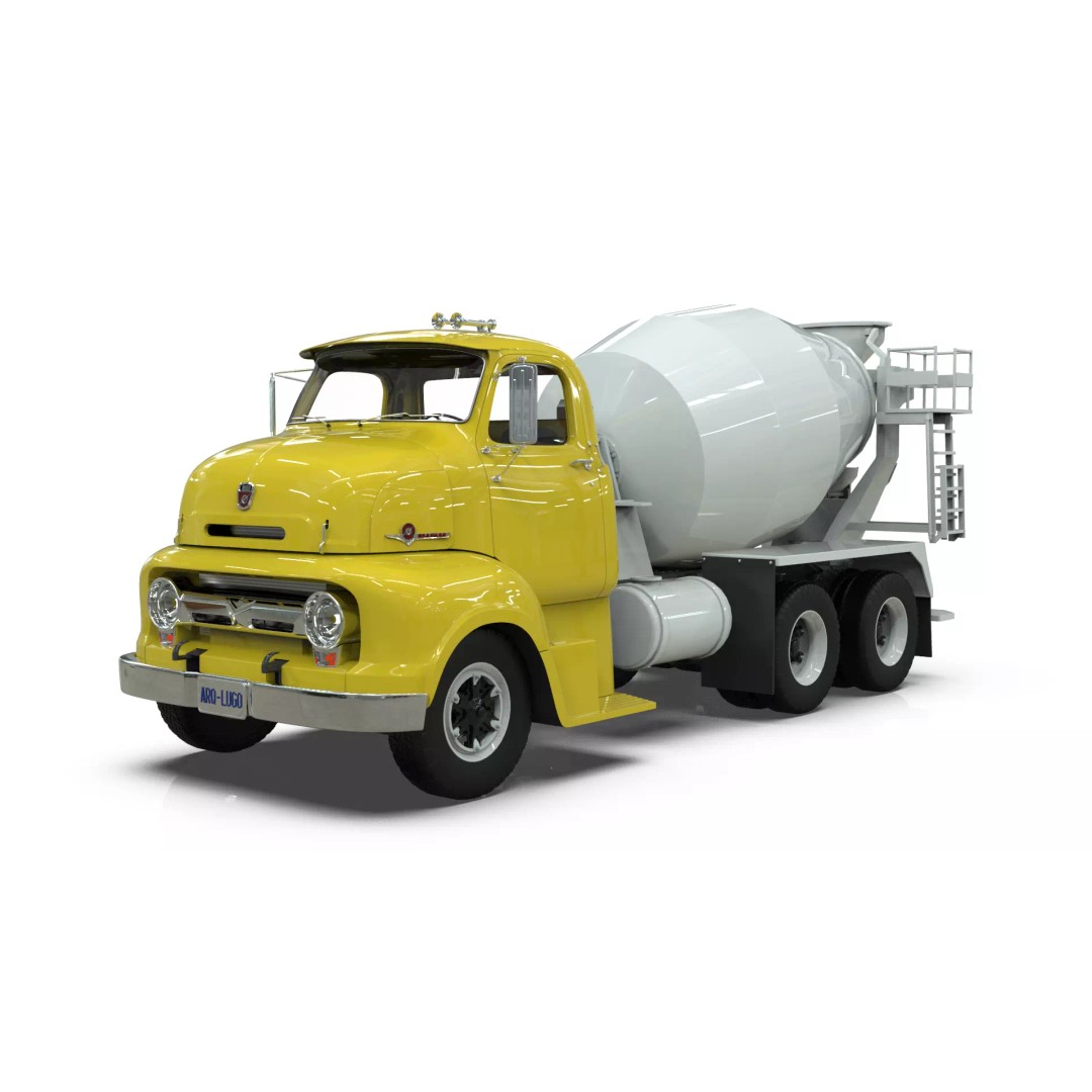 Vintage COE Tandem Axle Cement Mixer Truck 3D Model – Game Ready Asset, FBX, OBJ - View 2