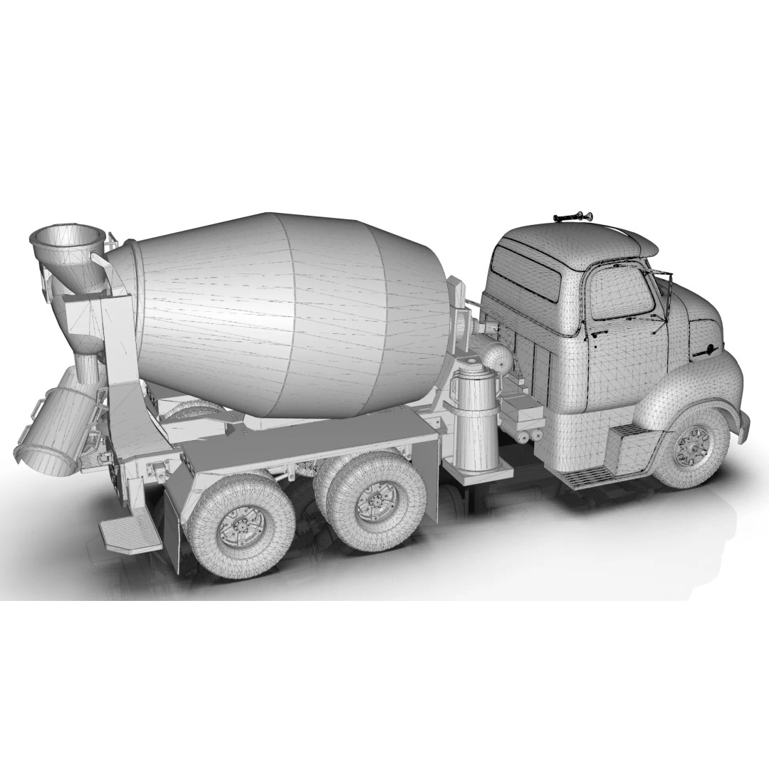 Vintage COE Tandem Axle Cement Mixer Truck 3D Model – Game Ready Asset, FBX, OBJ - View 20