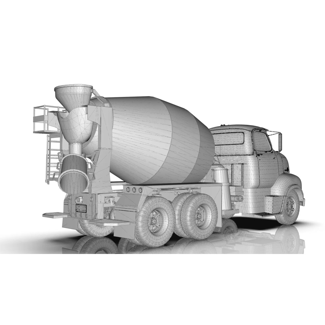 Vintage COE Tandem Axle Cement Mixer Truck 3D Model – Game Ready Asset, FBX, OBJ - View 21
