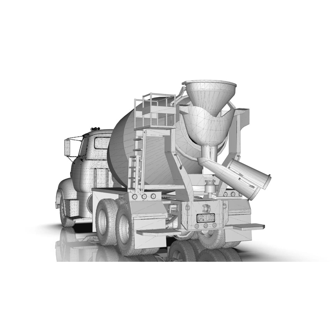 Vintage COE Tandem Axle Cement Mixer Truck 3D Model – Game Ready Asset, FBX, OBJ - View 22