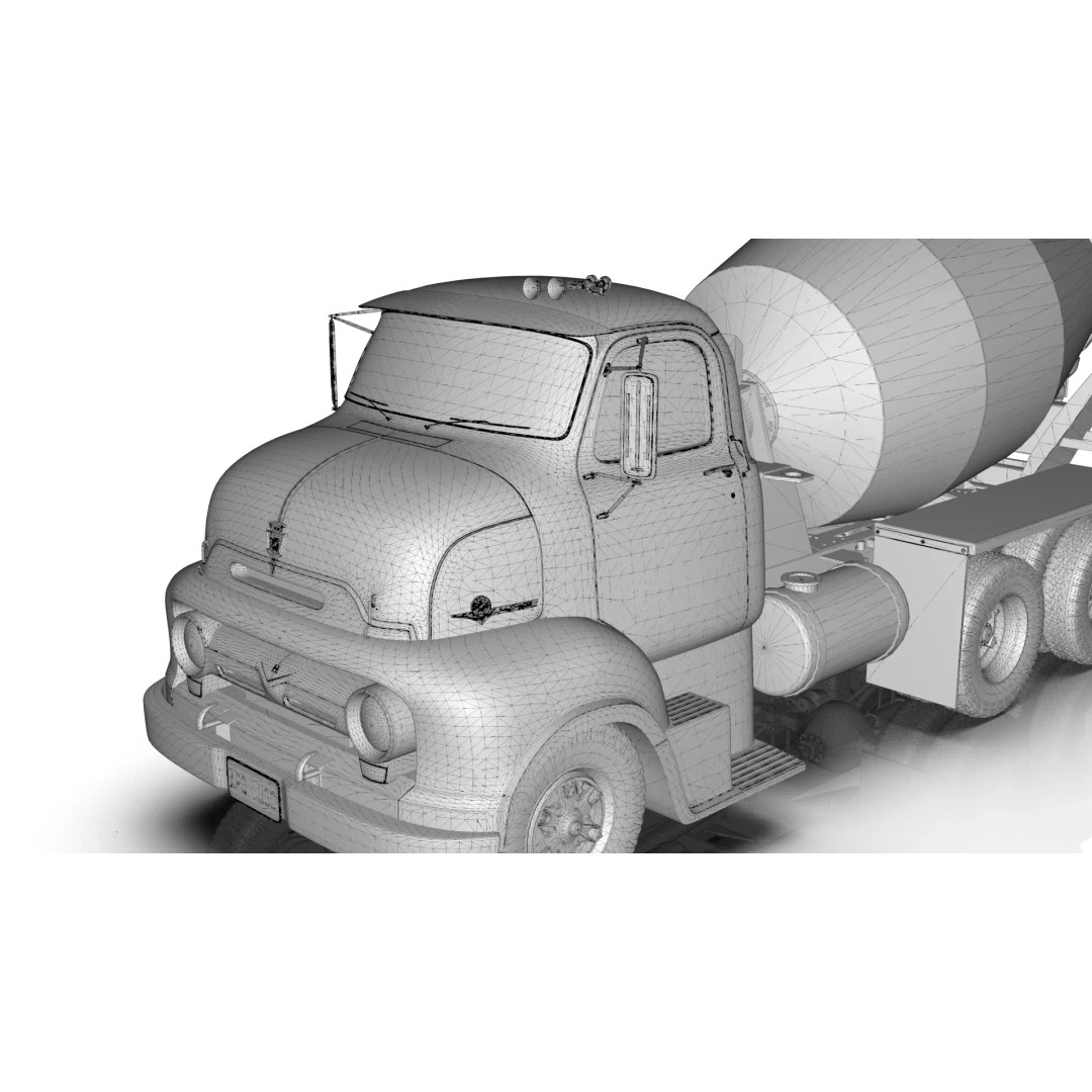 Vintage COE Tandem Axle Cement Mixer Truck 3D Model – Game Ready Asset, FBX, OBJ - View 23