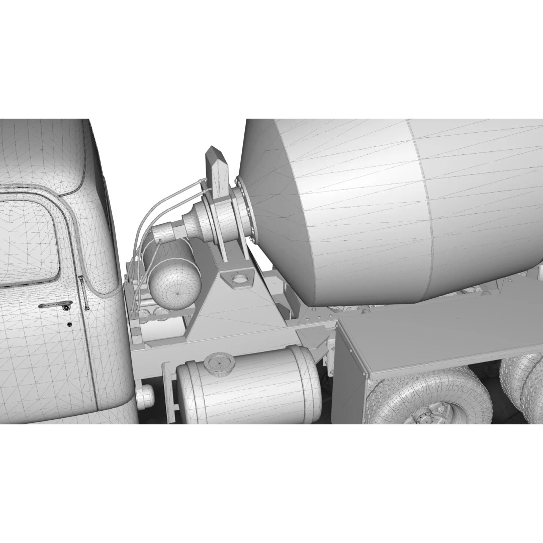 Vintage COE Tandem Axle Cement Mixer Truck 3D Model – Game Ready Asset, FBX, OBJ - View 25