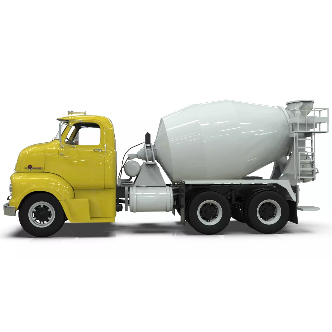 Vintage COE Tandem Axle Cement Mixer Truck 3D Model – Game Ready Asset, FBX, OBJ - View 3
