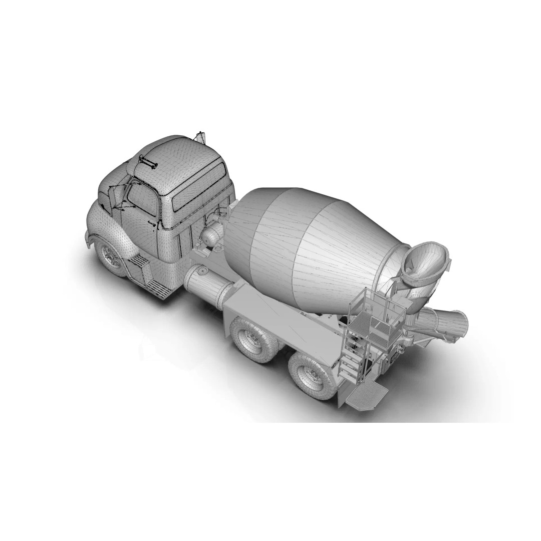 Vintage COE Tandem Axle Cement Mixer Truck 3D Model – Game Ready Asset, FBX, OBJ - View 30