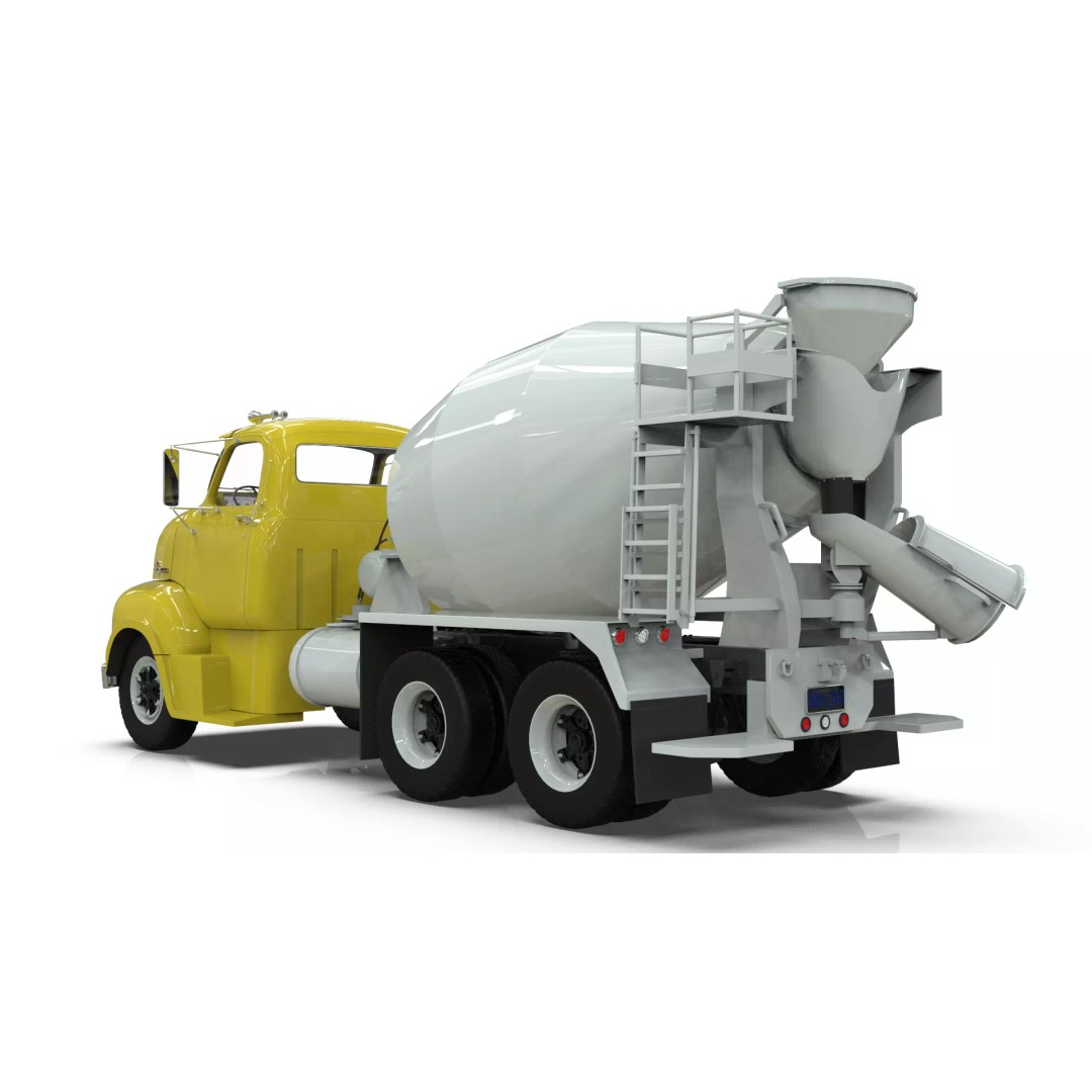 Vintage COE Tandem Axle Cement Mixer Truck 3D Model – Game Ready Asset, FBX, OBJ - View 4