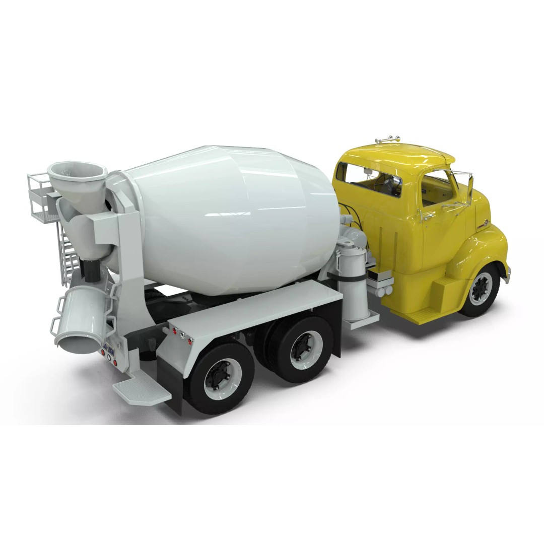 Vintage COE Tandem Axle Cement Mixer Truck 3D Model – Game Ready Asset, FBX, OBJ - View 6