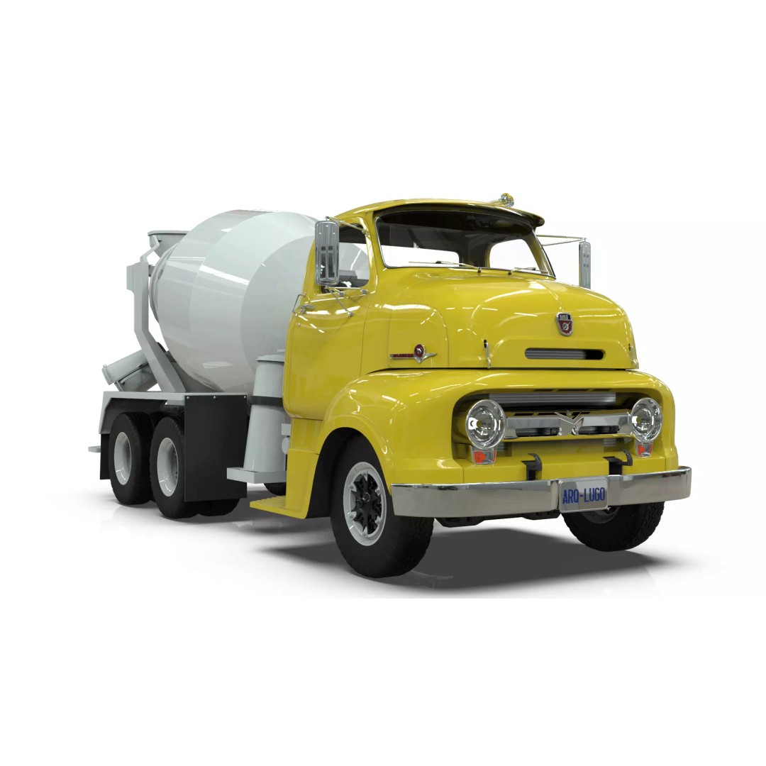 Vintage COE Tandem Axle Cement Mixer Truck 3D Model – Game Ready Asset, FBX, OBJ - View 7